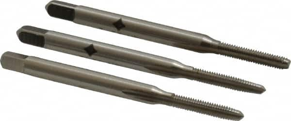 Cleveland - #3-56 UNF, 3 Flute, Bottoming, Plug & Taper, Bright Finish, High Speed Steel Tap Set - Right Hand Cut, 1-13/16" OAL, 1/2" Thread Length - Caliber Tooling