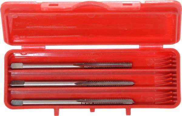 Cleveland - #6-32 UNC, 3 Flute, Bottoming, Plug & Taper, Bright Finish, High Speed Steel Tap Set - Right Hand Cut, 50.8mm OAL, 0.38" Thread Length - Caliber Tooling