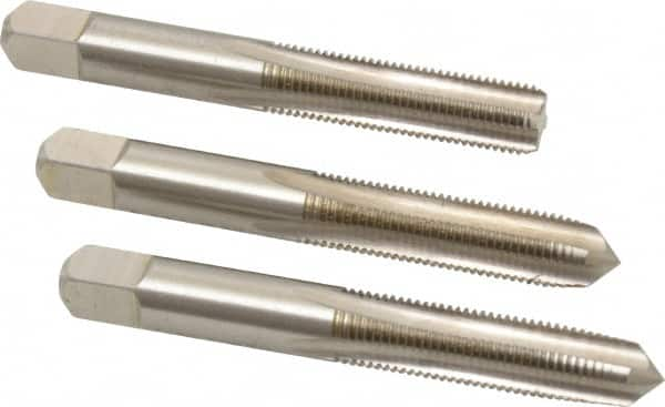 Cleveland - 3/8-24 UNF, 4 Flute, Bottoming, Plug & Taper, Bright Finish, High Speed Steel Tap Set - Right Hand Cut, 2.938" OAL, 3/4" Thread Length - Exact Industrial Supply