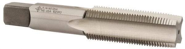 Cleveland - 1-14 UNS 3B 4 Flute Bright Finish High Speed Steel Straight Flute Standard Hand Tap - Taper, Right Hand Thread, 5-1/8" OAL, 63.5mm Thread Length, H4 Limit, Oversize - Exact Industrial Supply