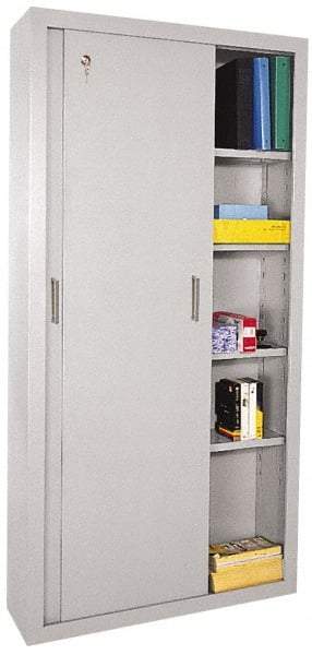 Sandusky Lee - 5 Shelf Sliding Door Storage Cabinet - Steel, 36" Wide x 18" Deep x 72" High, Light Gray - Caliber Tooling