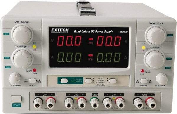 Extech - 150 Watt, 0 to 5 Amp, 0 to 30 VDC Output, Benchtop Power Supply - 2 Outputs, 10.2 Inch Wide x 14-1/2 Inch Deep x 6.3 Inch High - Caliber Tooling