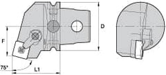 Kennametal - Left Hand Cut, Size KM63, SN.. Insert Compatiblity, External Modular Turning & Profiling Cutting Unit Head - 38mm Ctr to Cutting Edge, 60mm Head Length, Through Coolant, Series Kenloc - Caliber Tooling