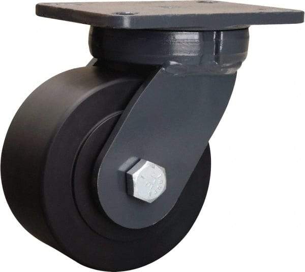 Hamilton - 6" Diam x 3" Wide x 8" OAH Top Plate Mount Swivel Caster - Nylon, 5,400 Lb Capacity, Precision Ball Bearing, 5-1/4 x 7-1/4" Plate - Caliber Tooling