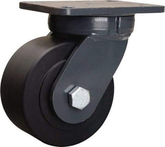 Hamilton - 6" Diam x 3" Wide x 8" OAH Top Plate Mount Swivel Caster - Nylon, 5,400 Lb Capacity, Precision Ball Bearing, 5-1/4 x 7-1/4" Plate - Caliber Tooling