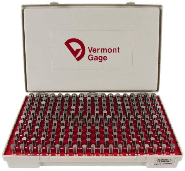 Vermont Gage - 200 Piece, 10-13.98 mm Diameter Plug and Pin Gage Set - Minus 0.01 mm Tolerance, Class ZZ - Caliber Tooling