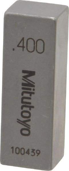 Mitutoyo - 0.4" Rectangular Steel Gage Block - Accuracy Grade AS-1, Includes Certificate of Inspection - Caliber Tooling