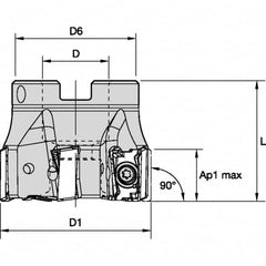 3″ Cut Diam, 1″ Arbor Hole Diam, Indexable Square-Shoulder Face Mill 90° Lead Angle