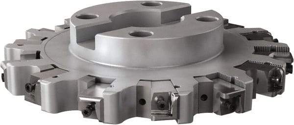 Seco - Shell Mount Connection, 1.26" Cutting Width, 2.402" Depth of Cut, 10" Cutter Diam, 2-1/2" Hole Diam, 7 Tooth Indexable Slotting Cutter - R335.25 Toolholder, XNHQ, LNHQ Insert, Right Hand Cutting Direction - Caliber Tooling