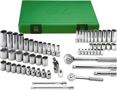 SK - 62 Piece 1/4 & 3/8" Drive Standard Deep Socket Set - 6 Points, 5.5 to 13mm, Metric Measurement Standard - Caliber Tooling