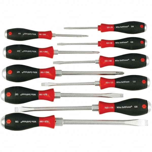 Wiha - 10 Piece Slotted & Phillips Screwdriver Set - Bit Sizes: Philips #1, #2 & #3, Comes in Box - Caliber Tooling