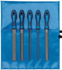 PFERD - 5 Piece American Pattern File Set - 8" Long, Bastard Coarseness, Ergonomic Handle, Set Includes Hand, Square, Half Round, Round, Wood Rasp - Caliber Tooling