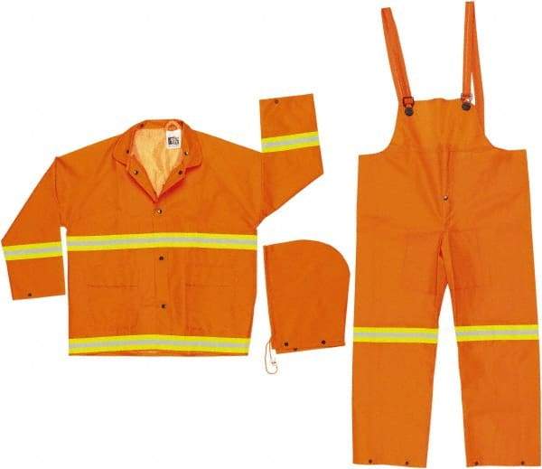 MCR Safety - Size 5XL, Orange, Rain Three Piece Suit - Detachable Hood, Take Up Snaps Ankle, Take Up Snaps Wrist - Caliber Tooling