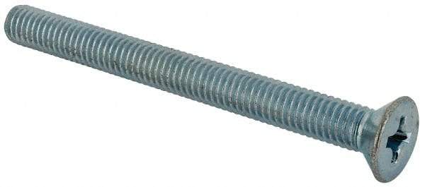 Value Collection - 3/8-16 UNC, 4" OAL Phillips Drive Machine Screw - Flat Head, Grade J82 Steel, Zinc-Plated Finish, Without Washer - Caliber Tooling