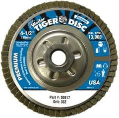 Weiler - 4-1/2" 36 Grit 5/8-11 Center Hole Type 29 Zirconia Alumina Flap Disc - Caliber Tooling