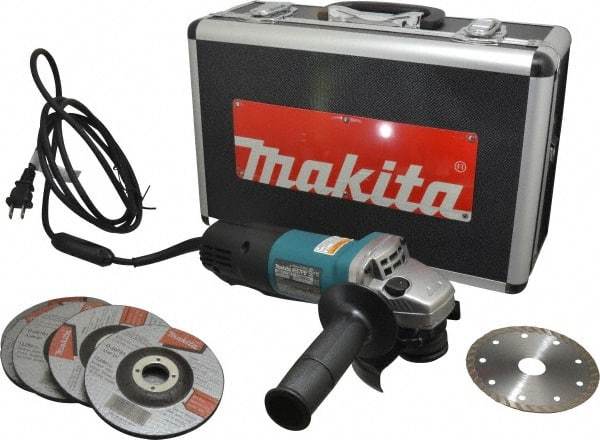 Makita - 4-1/2" Wheel Diam, 10,000 RPM, Corded Angle & Disc Grinder - 5/8-11 Spindle, 120 Volts, 7.5 Amps - Caliber Tooling