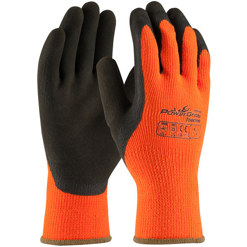 ‎41-1400/S Insulated Seamless Knit - PowerGrab Thermo - HV Orange Acrylic Terry Shell - Latex MicroFinish Grip - Exact Industrial Supply