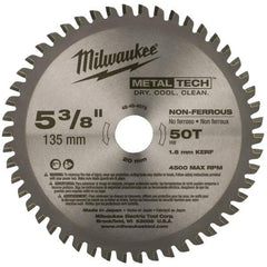 Milwaukee Tool - 5-3/8" Diam, 20mm Arbor Hole Diam, 50 Tooth Wet & Dry Cut Saw Blade - Carbide-Tipped, Standard Round Arbor - Caliber Tooling