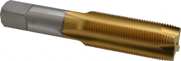 Hertel - 1-14 UNS, 4 Flute, TiN Finish, High Speed Steel Spiral Point Tap - Plug Chamfer, Right Hand Thread, 5-1/8" OAL, 3B Class of Fit - Exact Industrial Supply