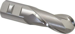 Hertel - 1-1/4" Diam, 2-1/2" LOC, 2 Flute High Speed Steel Ball End Mill - Uncoated, Single End, 5" OAL, 1-1/4" Shank Diam, Spiral Flute - Caliber Tooling