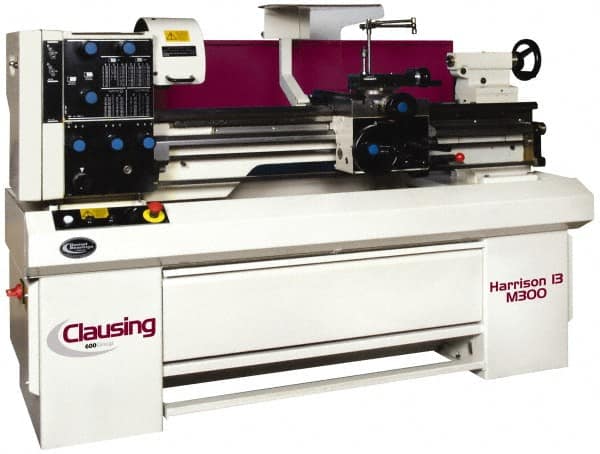 Clausing - 13" Swing, 40" Between Centers, 230/460 Volt, Triple Phase Engine Lathe - 3MT Taper, 3 hp, 40 to 2,500 RPM, 1-9/16" Bore Diam, 40" Deep x 57" High x 84" Long - Caliber Tooling