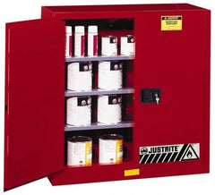 Justrite - 2 Door, 3 Shelf, Red Steel Standard Safety Cabinet for Flammable and Combustible Liquids - 44" High x 43" Wide x 18" Deep, Manual Closing Door, 3 Point Key Lock, 40 Gal Capacity - Caliber Tooling