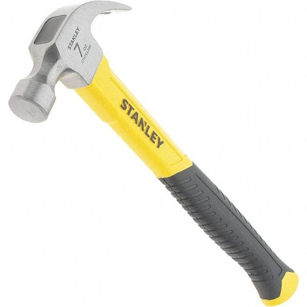 Stanley - 7 oz Head, Straight Rip Claw Hammer - 11.81" OAL, Steel Head, 0.91" Face Diam, Smooth Face, Fiberglass Handle with Rubber Grip - Caliber Tooling