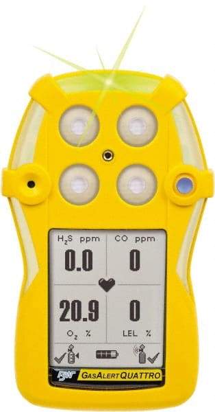 BW Technologies by Honeywell - Visual, Vibration & Audible Alarm, LCD Display, Multi-Gas Detector - Monitors Oxygen, Hydrogen Sulfide & Carbon Monoxide, -20 to 50°C Working Temp - Caliber Tooling