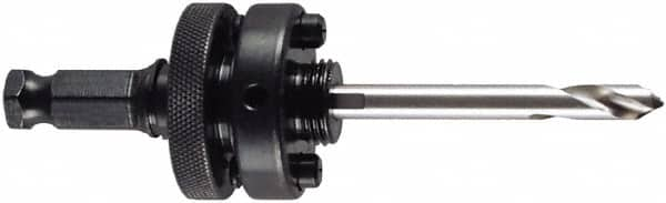 M.K. MORSE - 1-1/4 to 6" Tool Diam Compatibility, Hex Shank, High Speed Steel Integral Pilot Drill, Hole Cutting Tool Arbor - 7/16" Min Chuck, Hex Shank Cross Section, Quick-Change Attachment, For 1-1/4 to 6" Hole Saws - Caliber Tooling