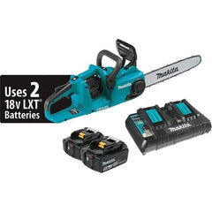 Makita - 18 Volt, 3940 Ft/min, Battery Powered Chainsaw - 14" Guide Bar Length, 3/8" Chain Pitch, 0.043 Chain Gauge - Caliber Tooling