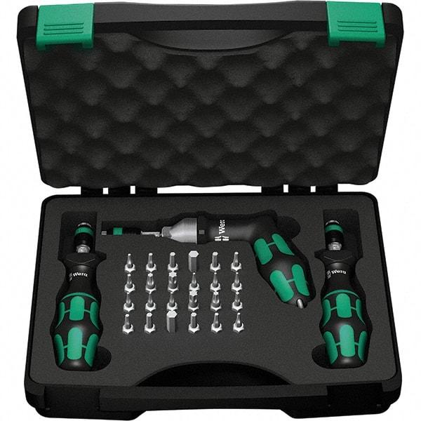 Wera - 28 Piece, 2-1/2 to 55 In/Lb, Ergo Cushion Grip Driver Adjustable Torque Limiting Screwdriver Kit - 1/4" Drive - Caliber Tooling