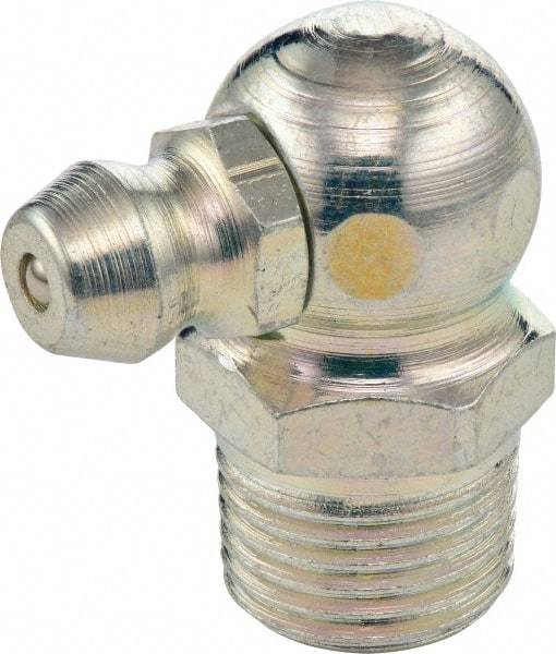 Umeta - 90° Head Angle, 3/8-18 NPT Steel Standard Grease Fitting - 17mm Hex, 20mm Overall Height, 7mm Shank Length, Zinc Plated Finish - Caliber Tooling