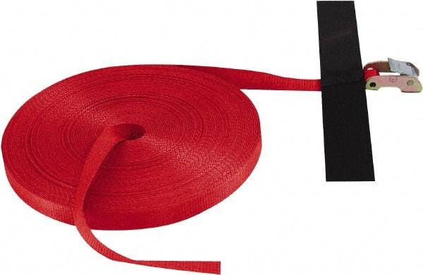 Snap-Loc - 100' Long x 1" Wide, 1,500 Lb Basket Capacity, Polyester & Steel Web Sling - Red, with Cambuckle Tie Down - Caliber Tooling