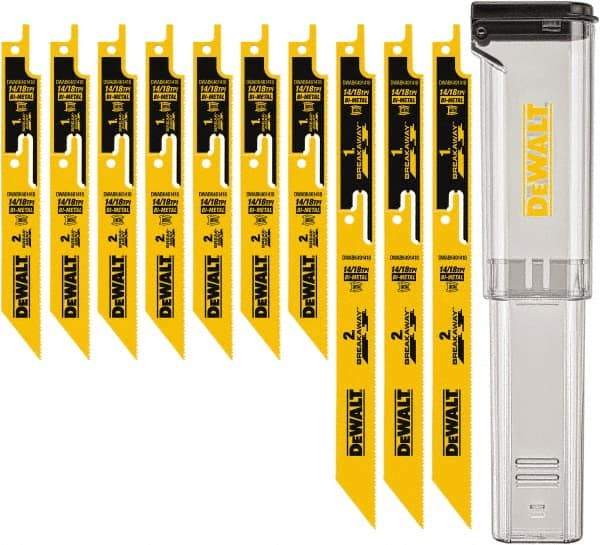 DeWALT - 10 Pieces, 6" to 9" Long x 0.04" Thickness, Bi-Metal Reciprocating Saw Blade Set - Straight Profile, 10-14 to 18 Teeth, Toothed Edge - Caliber Tooling