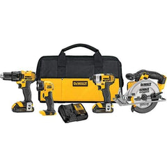 DeWALT - 20 Volt Cordless Tool Combination Kit - Includes 1/2" Drill/Driver, 1/4" Compact Impact Driver, 6-1/2" Circular Saw & Handheld Light, Lithium-Ion Battery Included - Caliber Tooling