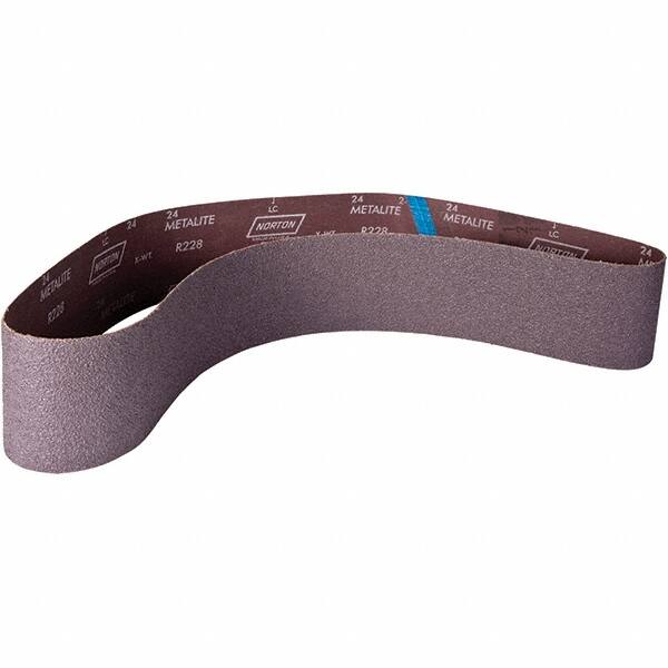 Norton - 4" Wide x 60" OAL, 24 Grit, Aluminum Oxide Abrasive Belt - Aluminum Oxide, Coated, X Weighted Cloth Backing - Caliber Tooling