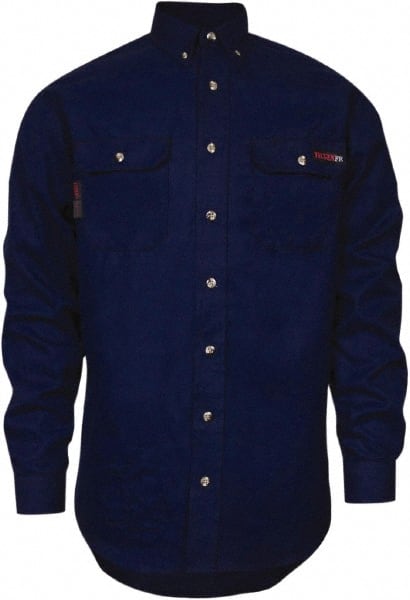 National Safety Apparel - Size XL Navy Blue Flame Resistant/Retardant Long Sleeve Button Down Shirt - Exact Industrial Supply