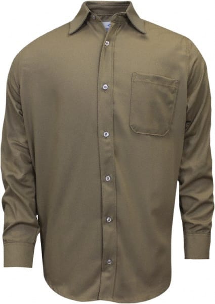 National Safety Apparel - Size 4XL Khaki Flame Resistant/Retardant Long Sleeve Button Down Shirt - Exact Industrial Supply