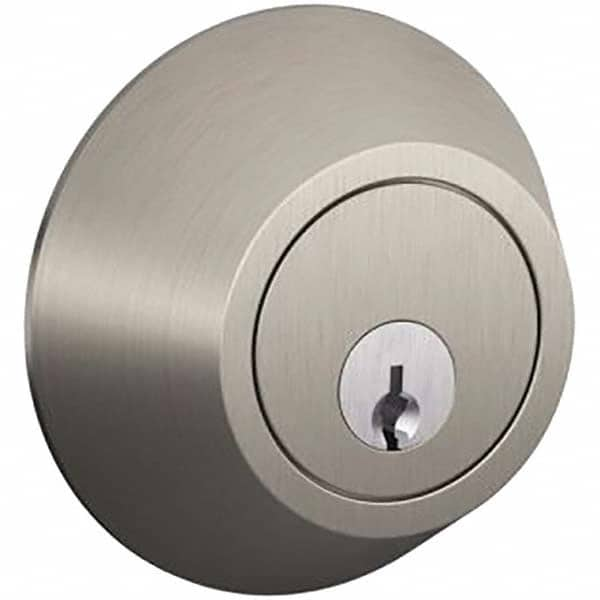 Schlage - 1-5/8 to 1-3/4" Door Thickness, Satin Chrome Finish, Single Cylinder Deadbolt - Exact Industrial Supply