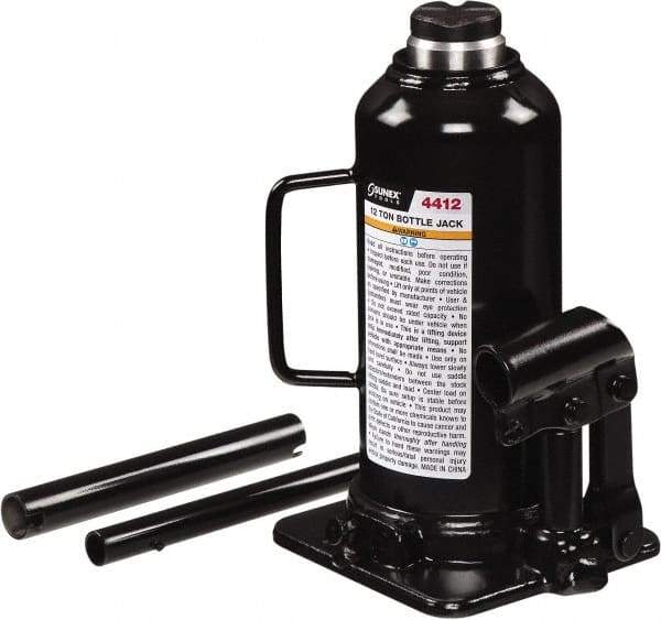 Sunex Tools - 12 Ton Capacity Bottle Jack - 9.1" to 18.3" High, 5.71" Long x 4.96" Wide Base - Caliber Tooling