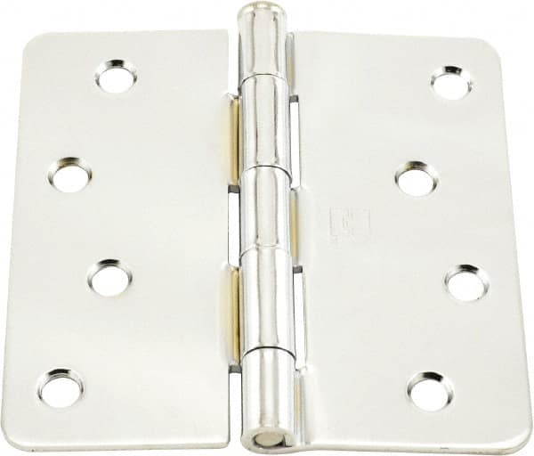 Hager - 4" Wide x 4" High 1/4 Radius Residential Hinge - Round Edge, Steel, Bright Chrome Finish - Caliber Tooling