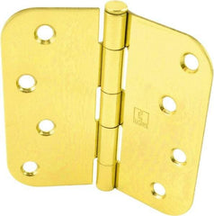 Hager - 4" Wide x 4" High 5/8 Radius Residential Hinge - Round Edge, Steel, Bright Brass Finish - Caliber Tooling