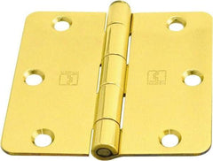 Hager - 3-1/2" Wide x 3-1/2" High 1/4 Radius Residential Hinge - Round Edge, Steel, Bright Brass Finish - Caliber Tooling