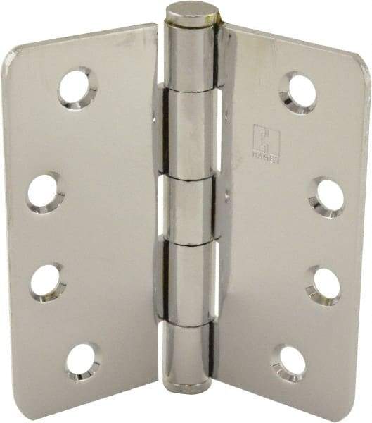 Hager - 4" Wide x 4" High 1/4 Radius Residential Hinge - Round Edge, Steel, Bright Chrome Finish - Caliber Tooling