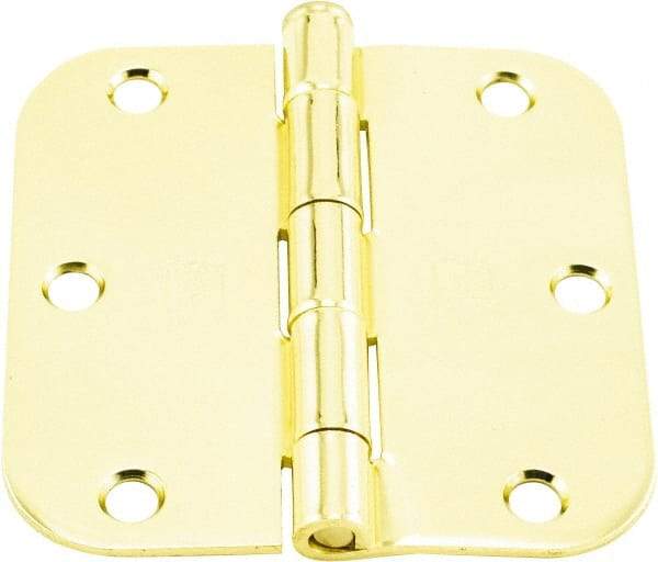 Hager - 3-1/2" Wide x 3-1/2" High 5/8 Radius Residential Hinge - Round Edge, Steel, Bright Brass Finish - Caliber Tooling