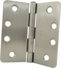 Hager - 4" Wide x 4" High 1/4 Radius Residential Hinge - Round Edge, Steel, Satin Chrome Finish - Caliber Tooling