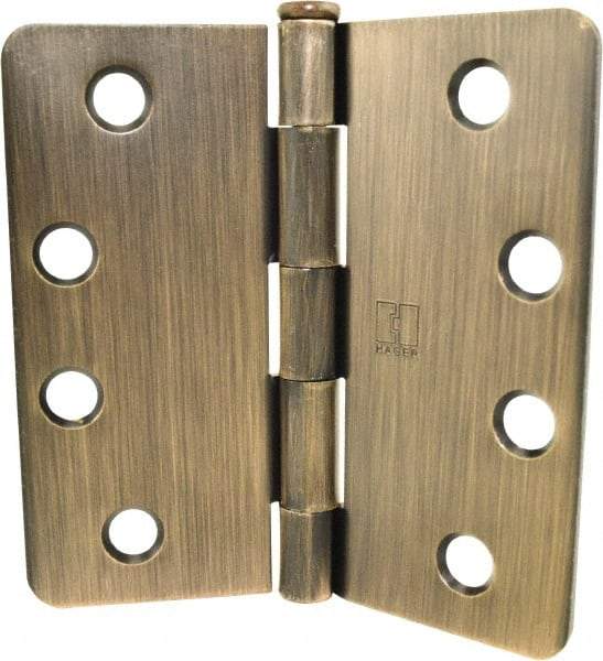 Hager - 4" Wide x 4" High 1/4 Radius Residential Hinge - Round Edge, Steel, Antique Bronze Finish - Caliber Tooling