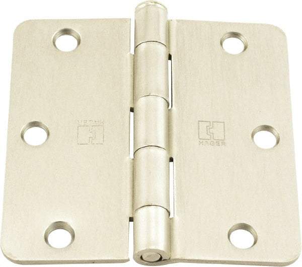 Hager - 3-1/2" Wide x 3-1/2" High 1/4 Radius Residential Hinge - Round Edge, Steel, Satin Nickel Finish - Caliber Tooling