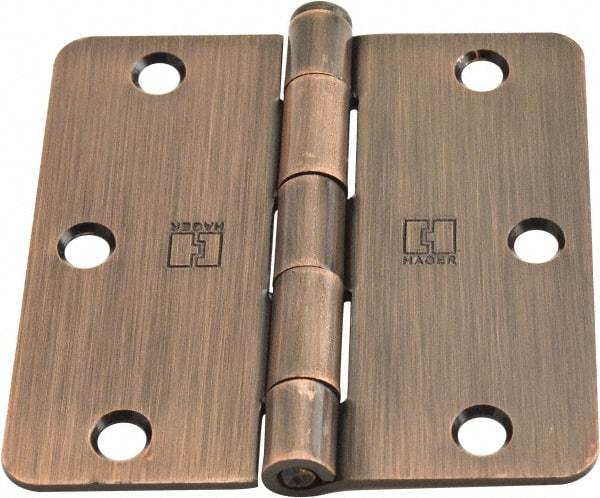 Hager - 3-1/2" Wide x 3-1/2" High 1/4 Radius Residential Hinge - Round Edge, Steel, Antique Bronze Finish - Caliber Tooling