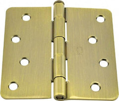 Hager - 4" Wide x 4" High 1/4 Radius Residential Hinge - Round Edge, Steel, Antique Brass Finish - Caliber Tooling